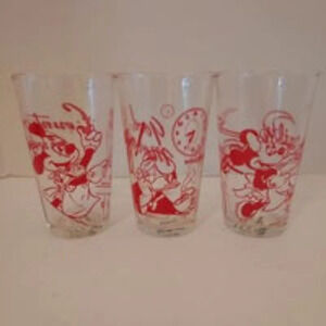 Mickey Mouse, Donald Duck and Minnie Mouse RED GRAPHIC WALT DISNEY DRINKWARE X3